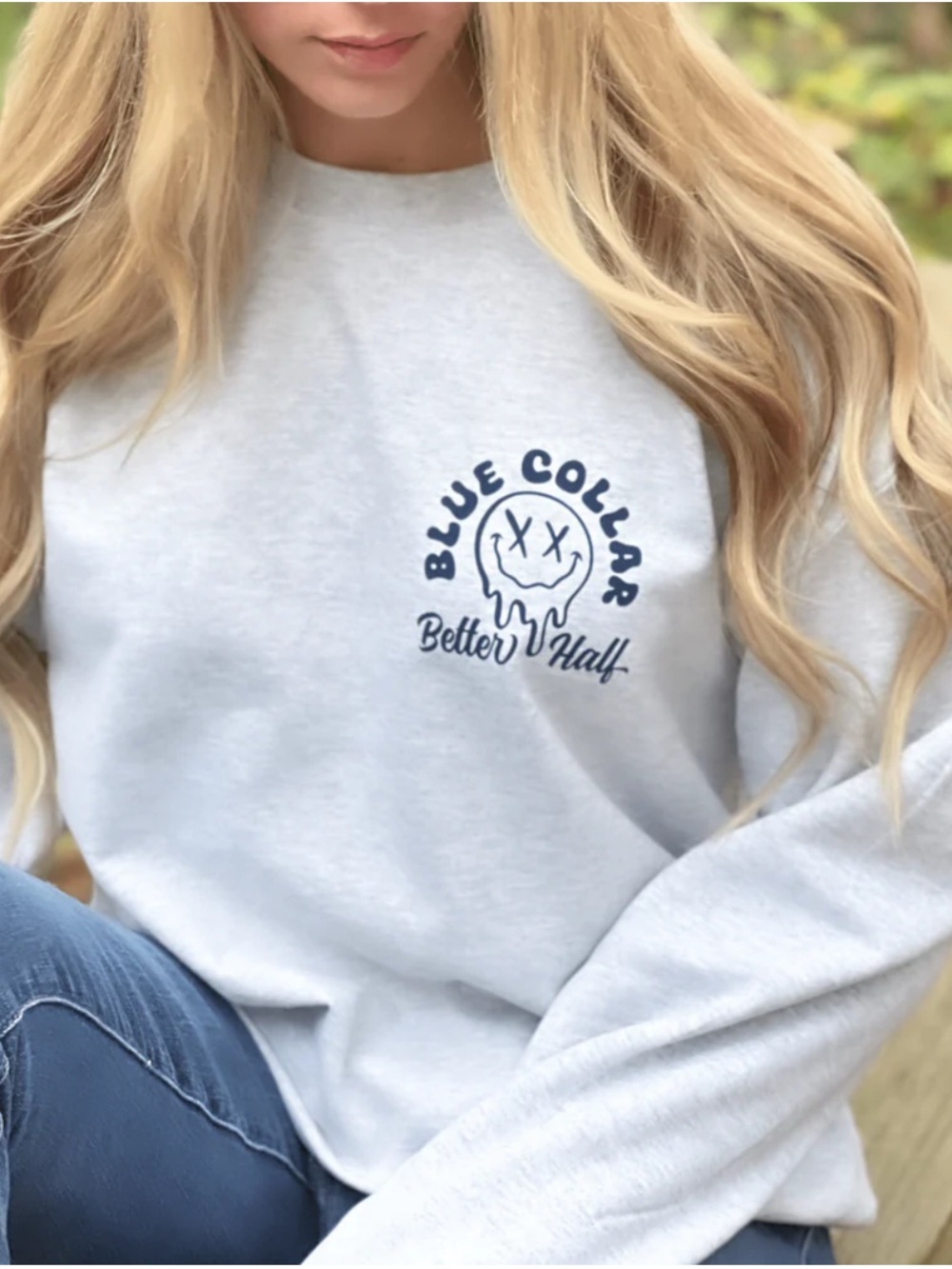 GILDAN “Spoiled by my Blue Collar Man” crewneck sweatshirt size women’s medium
